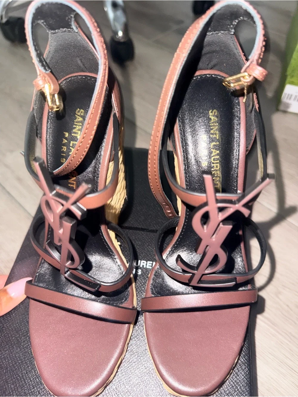 Saint Laurent Mauve Brown YSL Logo Strap Heels